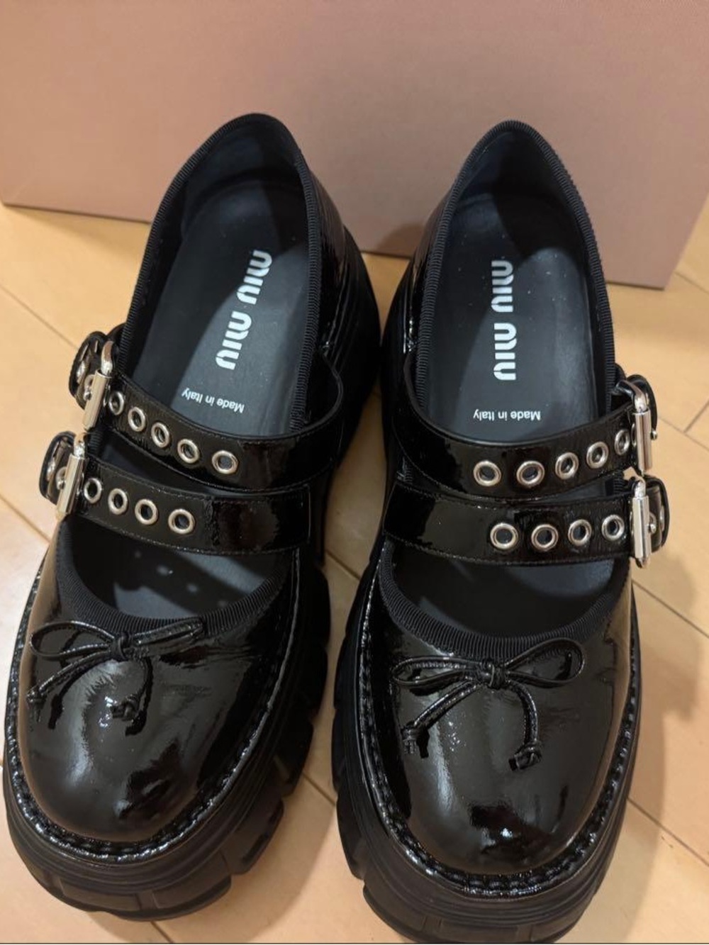 Miu Miu Black Patent Double-Strap Mary Janes